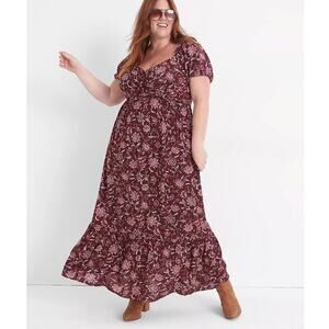 Lane Bryant Dress 26 Bubble Sleeve Tie Neck Floral Tiered Max EUC Peasant Boho